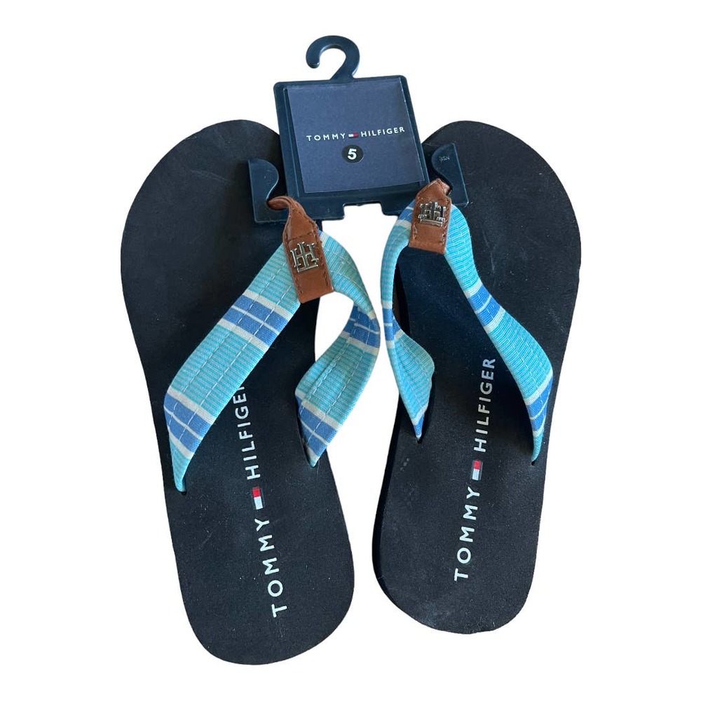 Tommy Hilfiger NWT Blue Multi-Fabric Thong Sandals Size 5